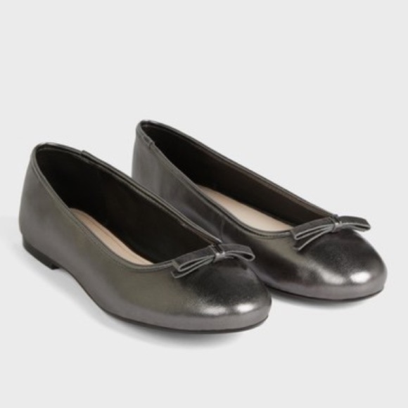Ted Baker Noraih Grey Metallic Gunmetal Leather Bow Ballerina Flat Shoes 39 8.5 - Picture 4 of 10